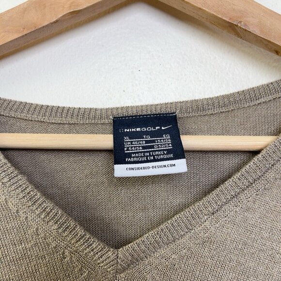 Nike Golf Mens Xlarge Vneck Wool Fine Knit Sweater In Tan Color - Picture 7 of 12
